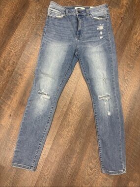 eunina Medium Blue Distressed Skinny Jeans
